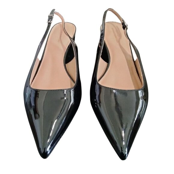 Amazon Essential Black Slingback Pointed Toe Shoes 1.75" Block Heel Size 11 - Picture 4 of 10